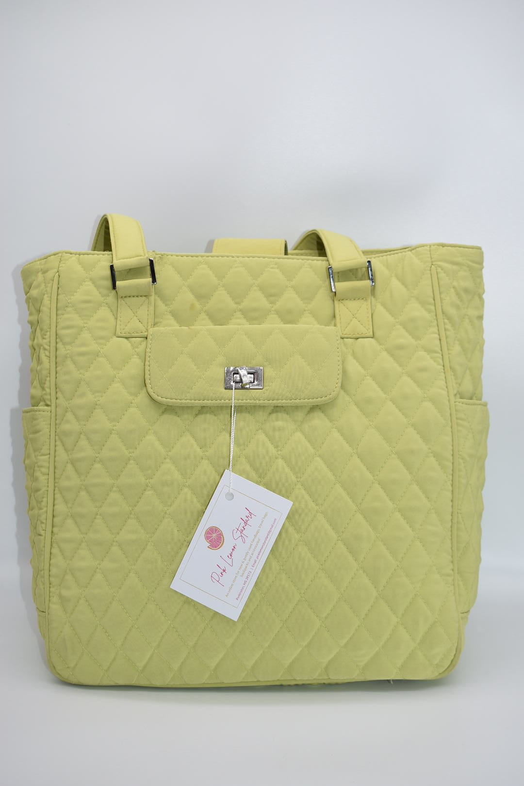 Vera Bradley Microfiber Turnlock Tote Bag in Key Lime Pink Lemon Standard