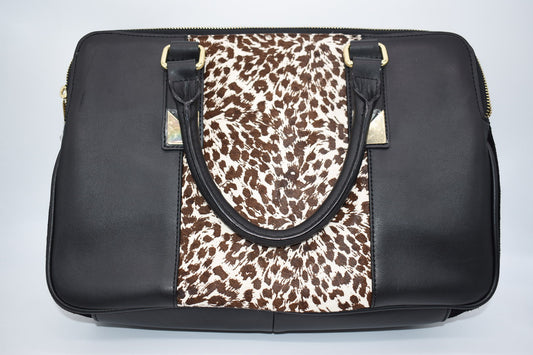 Antonio Melani Satchel Handbag Leopard Print Leather & Calf Hair